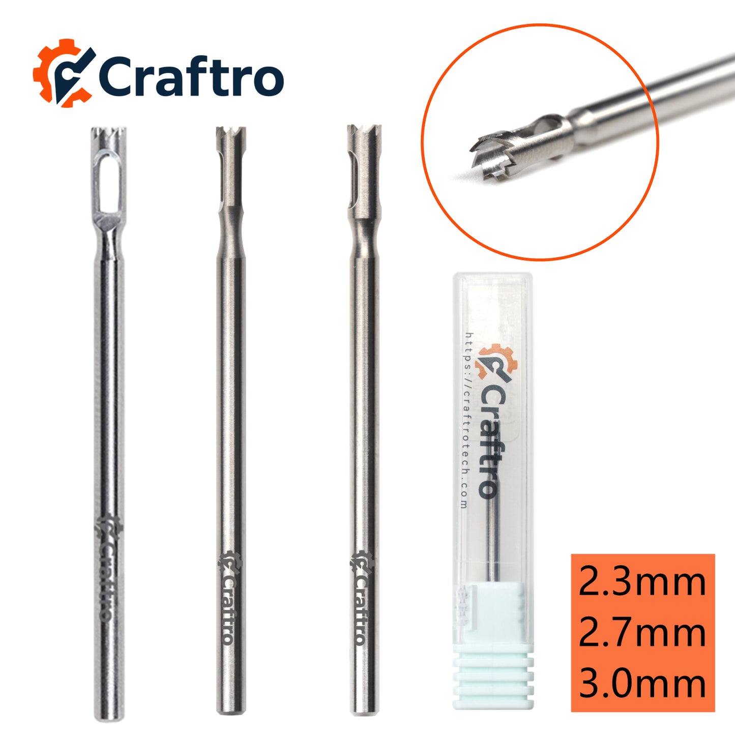 Craftro Pedicure Hollow Cutter Toothed Drill Bit 2.35mm 3/32'' Shank