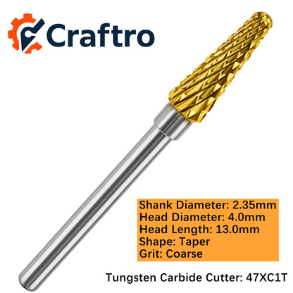 Craftro 3/32'' Carbide Cutter Bur Taper 47X Coarse Titanium Coated 1/pk 4*13mm