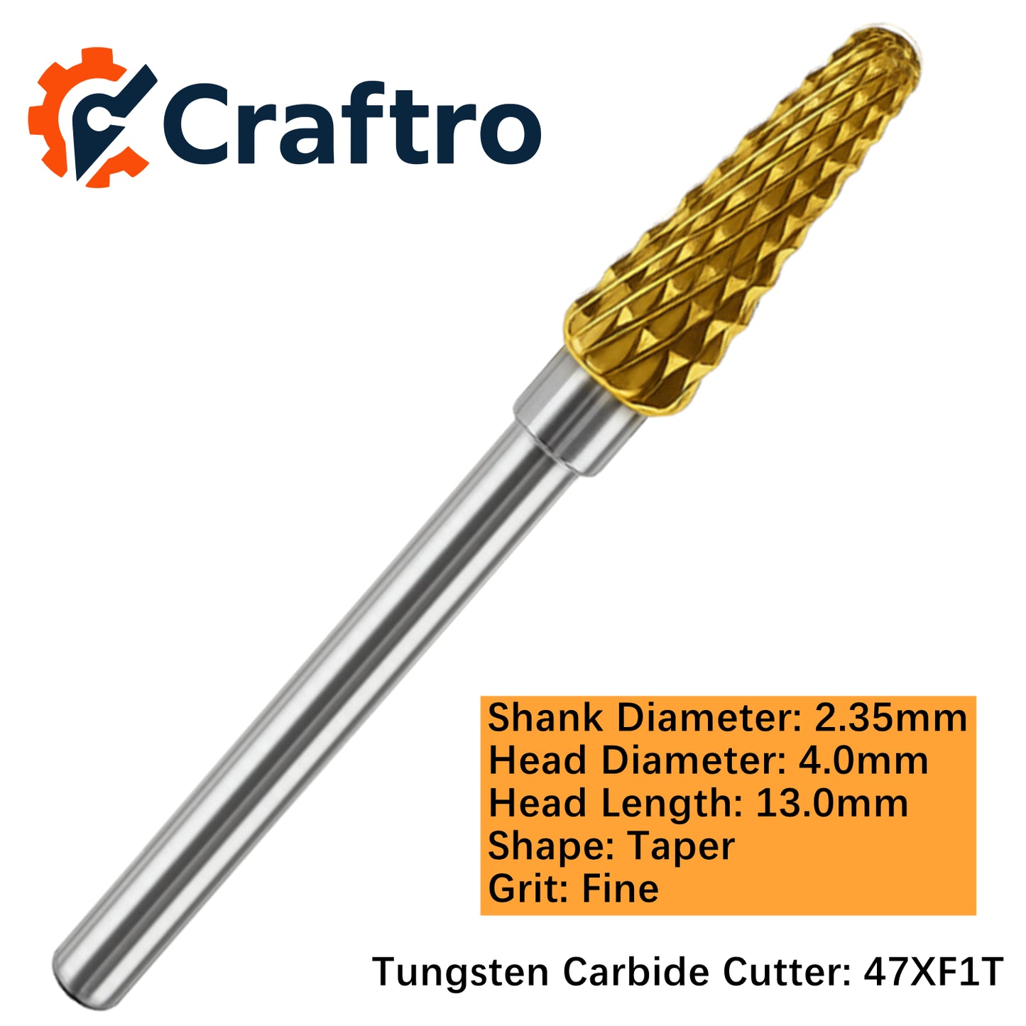 Craftro 3/32'' Carbide Cutter Bur Taper 47X Fine Titanium Coated 1/pk 4*13mm