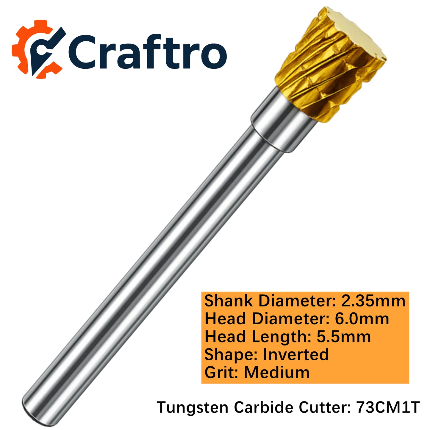 Craftro 3/32'' Carbide Cutter Bur Inverted 73C Medium Titanium Coated 1/pk