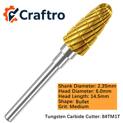 Craftro 3/32'' Carbide Cutter Bur Bullet 84T Medium Titanium Coated 1/pk 6*14.5
