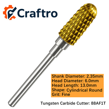 Craftro 3/32'' Carbide Cutter Bur Cylindrical Round End 88A Fine 1/pk 6*13mm