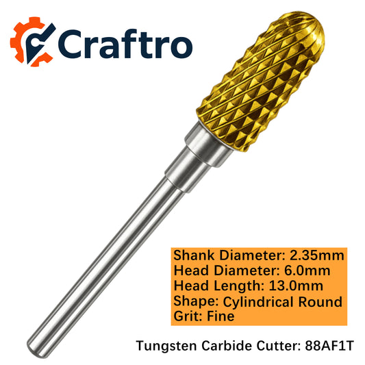 Craftro 3/32'' Carbide Cutter Bur Cylindrical Round End 88A Fine 1/pk 6*13mm