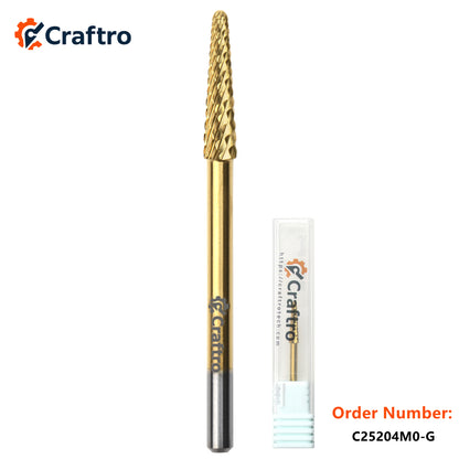 Craftro 3/32'' 3.1mm Diameter Tungsten Carbide Nail Drill Small Cone Bit Medium Grit, Gold Color