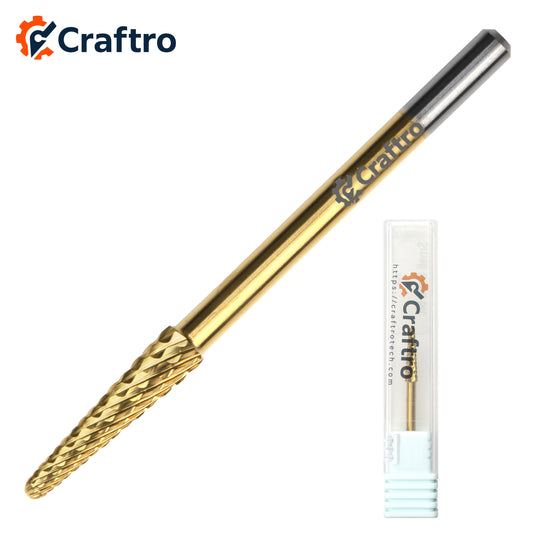Craftro 3/32'' 3.1mm Diameter Tungsten Carbide Nail Drill Small Cone Bit Medium Grit, Gold Color