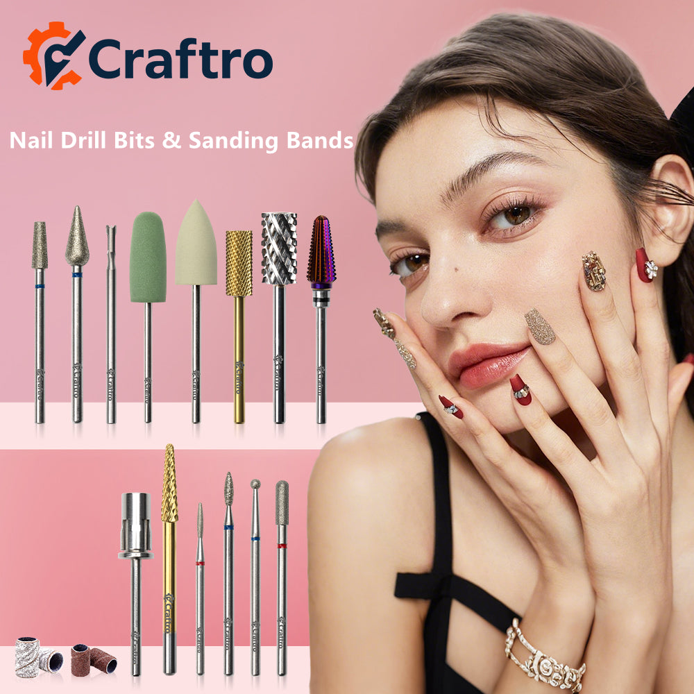 Craftro 3/32'' 6.6mm Diameter Nail Drill Carbide Bits Large Barrel Smooth Top Bit Medium Grit