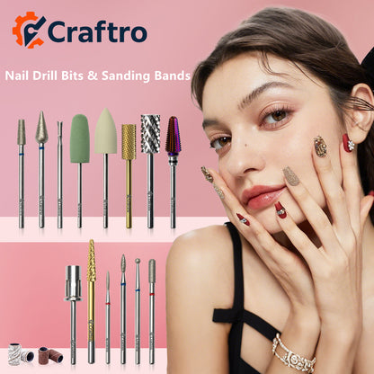 Craftro 3/32'' 6.6mm Diameter Nail Drill Carbide Bits Large Barrel Smooth Top Bit Medium Grit