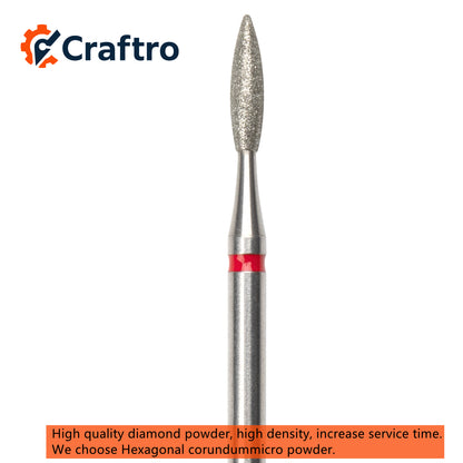 Craftro 3/32” 2.35mm Shank Nail Drill Diamond Bit Electric E-File Flame Shape Fine Grit Bits