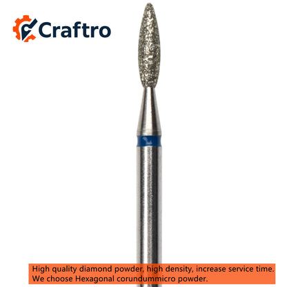 Craftro 3/32” 2.35mm Shank Electric Nail Drill Diamond Bit E-File Flame Shape Medium Grit Bits