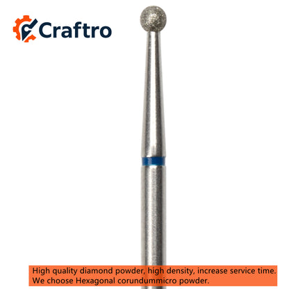 Craftro 3/32” 2.35mm Shank Nail Drill Diamond Bit Electric E-File Ball Shape Medium Grit Bits