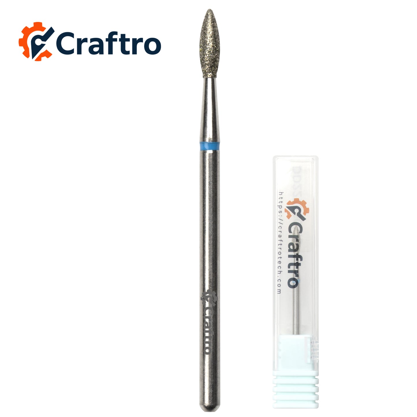 Craftro 3/32” 2.35mm Shank Nail Drill Diamond Bit Electric E-File Flame Shape Medium Grit Bits