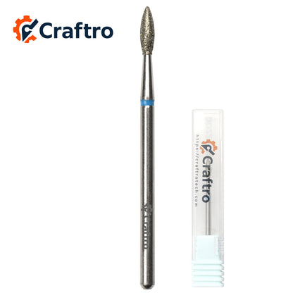Craftro 3/32” 2.35mm Shank Nail Drill Diamond Bit Electric E-File Flame Shape Medium Grit Bits