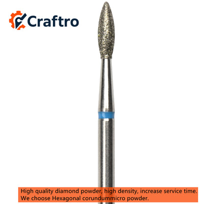 Craftro 3/32” 2.35mm Shank Nail Drill Diamond Bit Electric E-File Flame Shape Medium Grit Bits