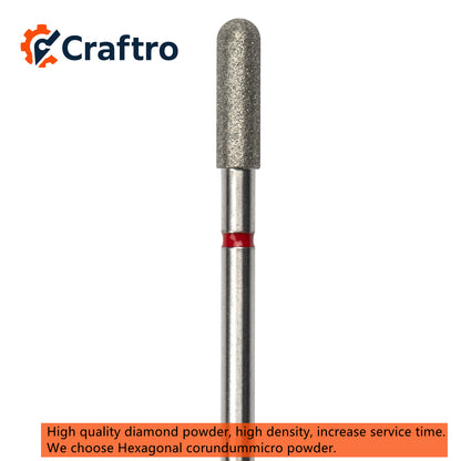 Craftro 3/32” 2.35mm Shank Nail Drill Diamond Bit Electric E-File Cylindrical Shape Fine Bits