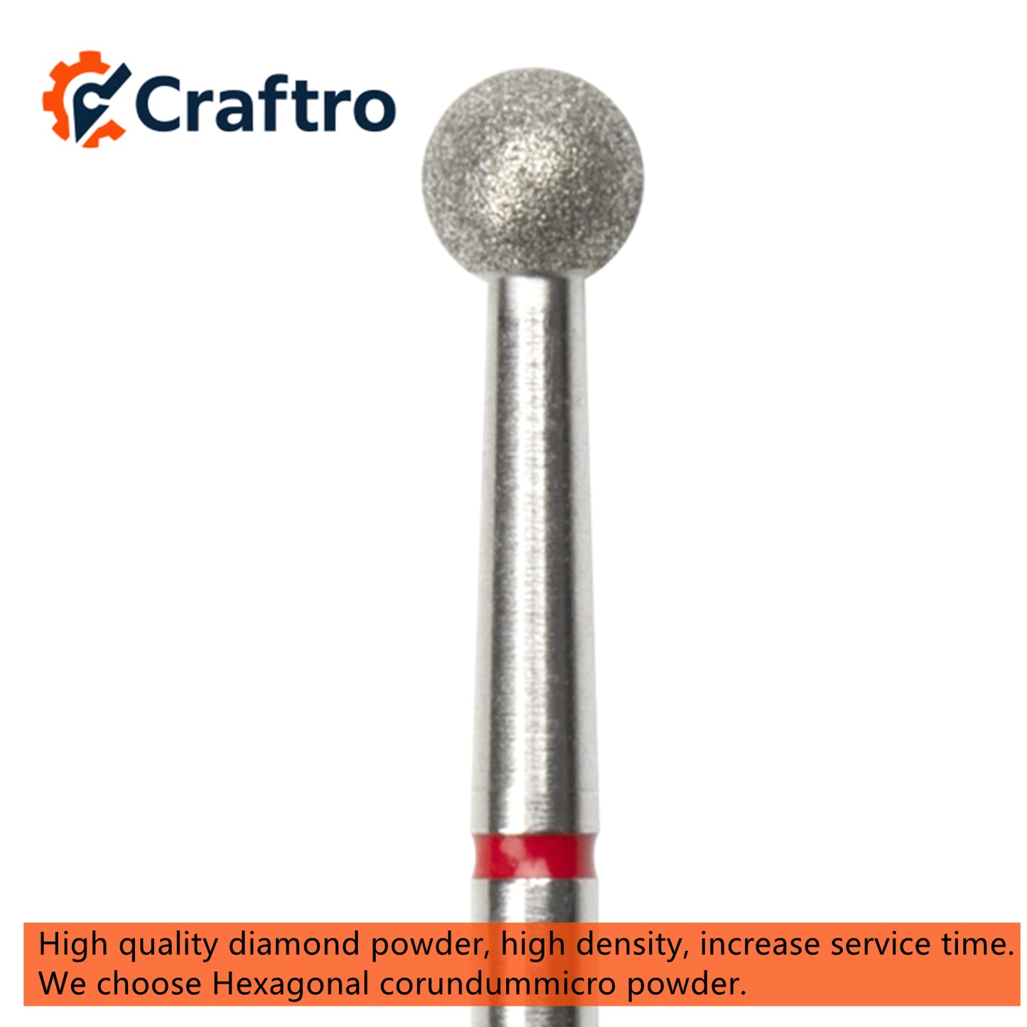 Craftro 3/32” 2.35mm Shank Diamond Nail Drill Bit for Electric E-File Ball Shape Fine Grit
