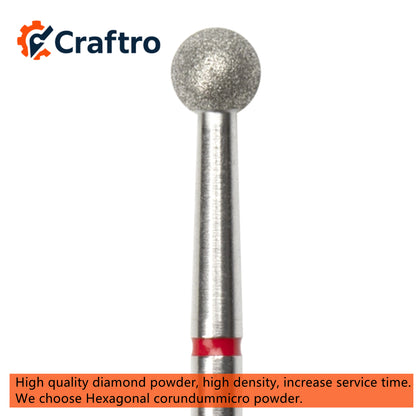 Craftro 3/32” 2.35mm Shank Diamond Nail Drill Bit for Electric E-File Ball Shape Fine Grit