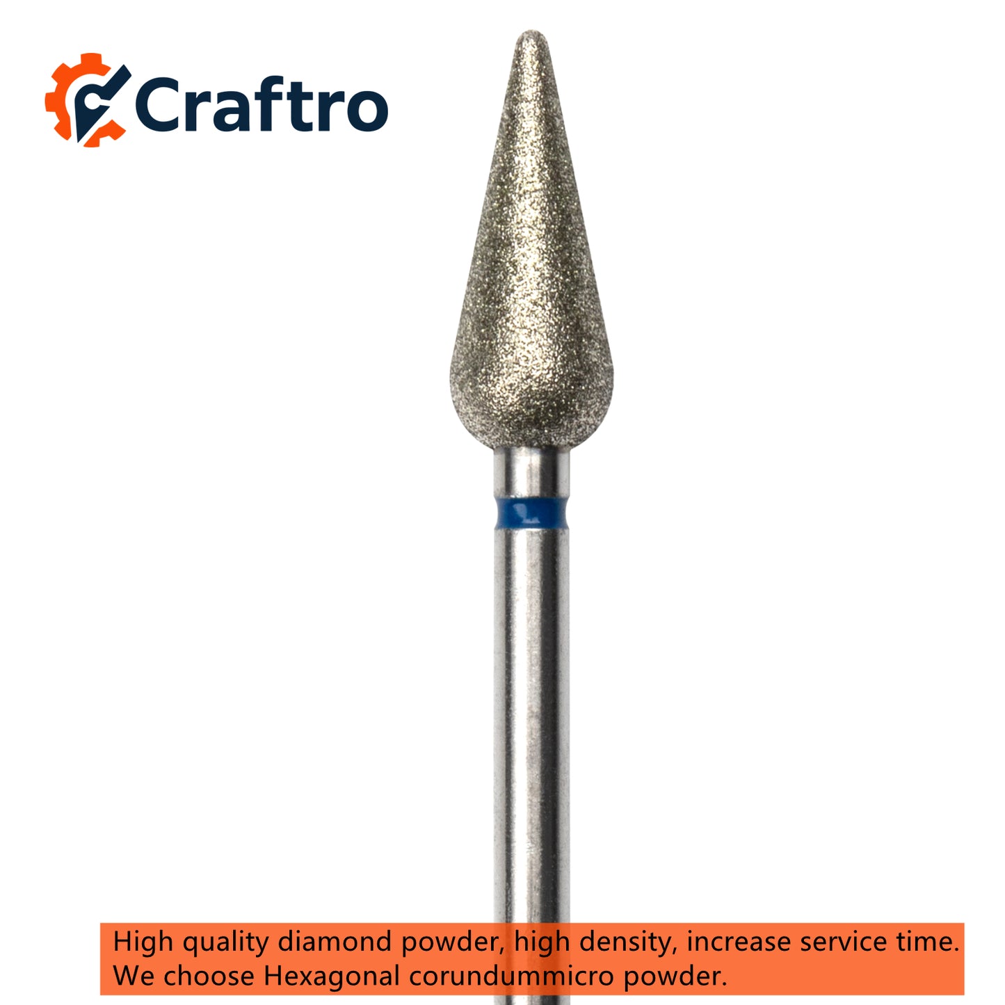 Craftro 3/32” 2.35mm Shank Nail Drill Diamond Bit Conical Shape Medium Grit for Electric File