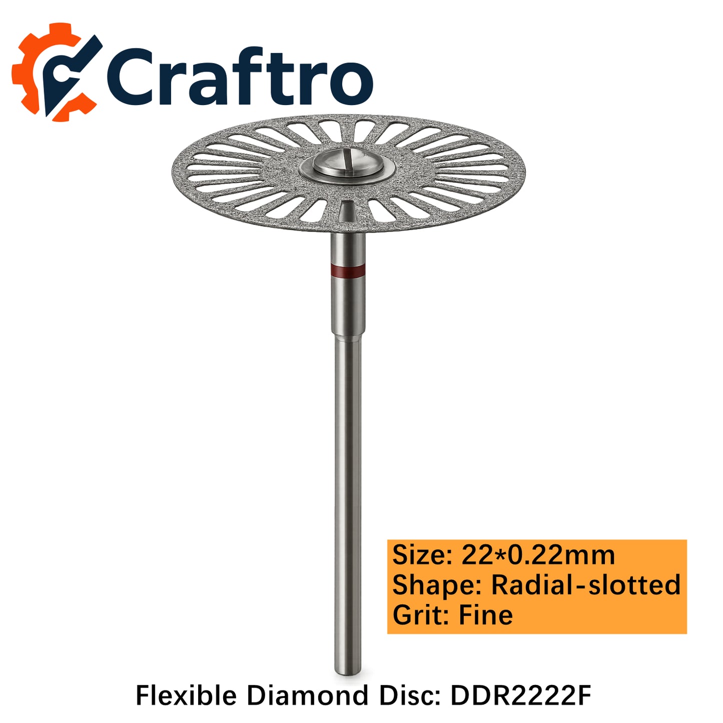 Craftro Dental Lab HP 2.35MM Flexible Cutting Diamond Discs Radial-Slotted Fine 22*0.22mm
