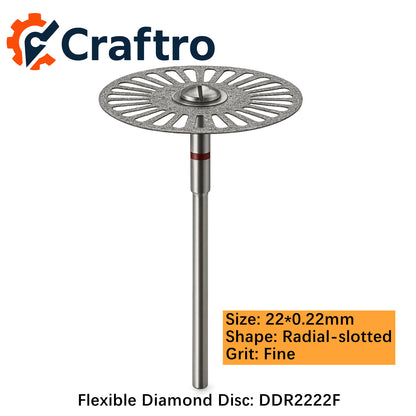 Craftro Dental Lab HP 2.35MM Flexible Cutting Diamond Discs Radial-Slotted Fine 22*0.22mm