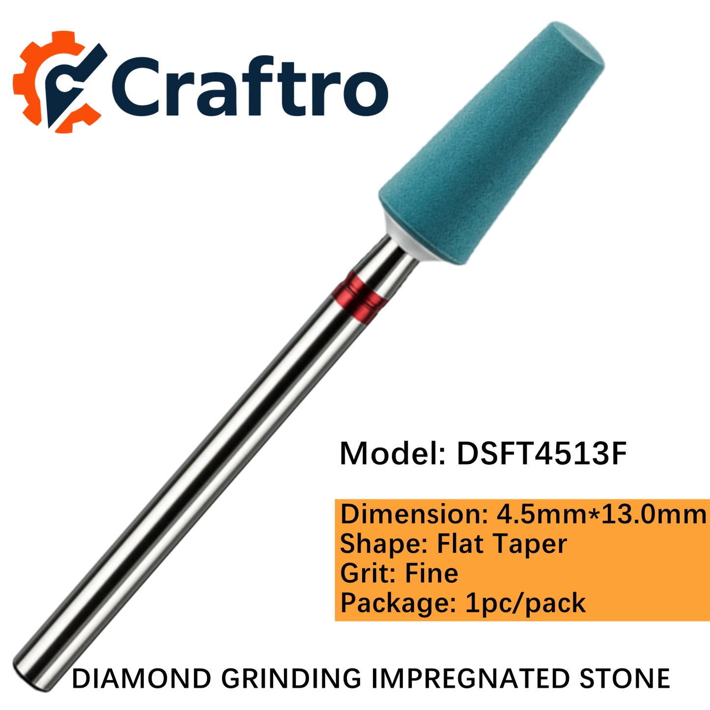 Craftro Dental Lab HP 2.35mm Diamond Grinding Impregnated Stone Fine 4.5*13mm Flat Taper 1/pk
