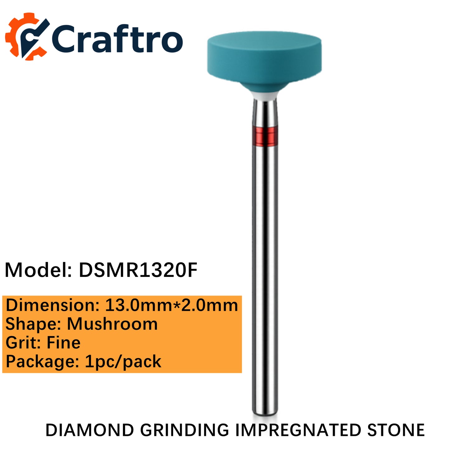 Craftro Dental Lab HP 2.35mm Diamond Grinding Impregnated Stone 13*2.0mm Mushroom Fine 1pc