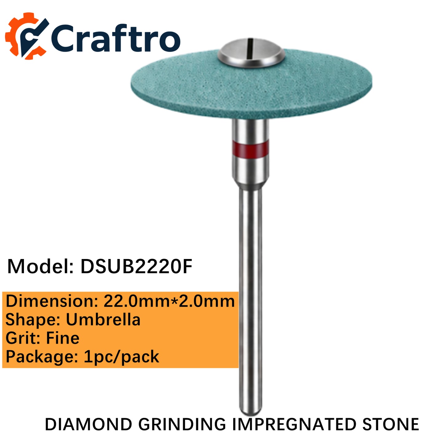Craftro Dental Lab HP 2.35mm Diamond Grinding Impregnated Stone 22*2mm Umbrella Fine 1/pk