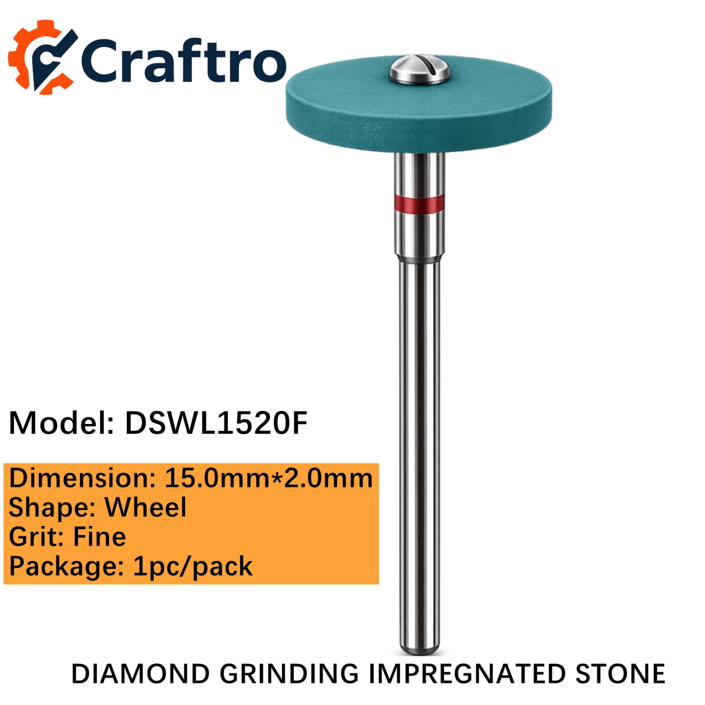 Craftro Dental Lab HP 2.35MM Diamond Grinding Impregnated Stone 15*2.0mm Wheel Fine 1/pk