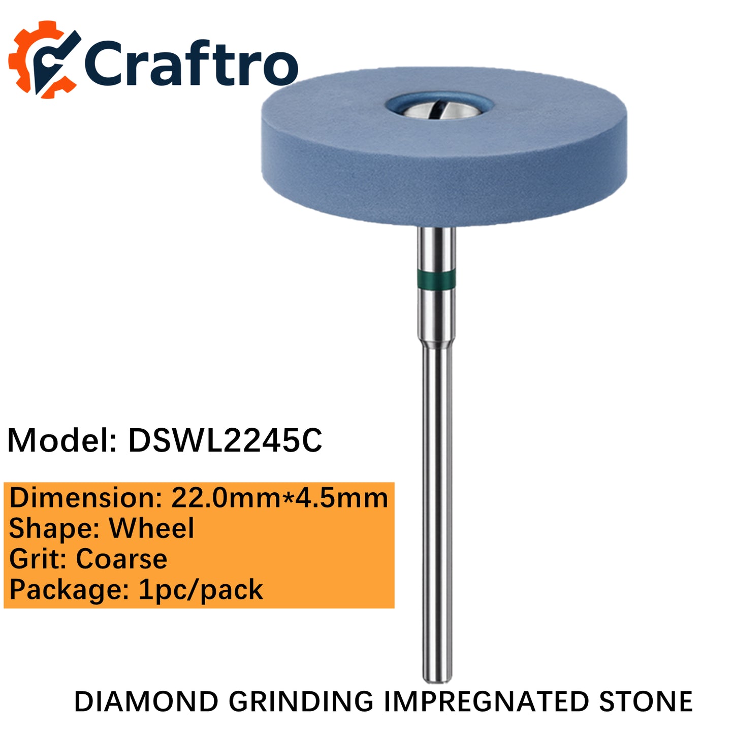 Craftro Dental Lab HP 2.35MM Diamond Grinding Impregnated Stone 22*4.5mm Wheel Coarse 1/pk