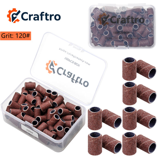 Craftro 100pcs/Box Nail Drill Brown Red Sanding Bands, 120 Grit (Medium)