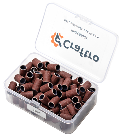 Craftro 100pcs/Box Nail Drill Brown Red Sanding Bands, 150 Grit (Medium)