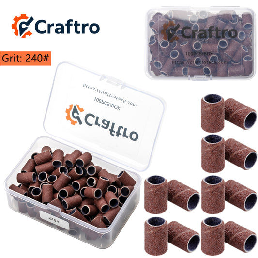 Craftro 100pcs/Box Nail Drill Brown Red Sanding Bands, 240 Grit (Fine)