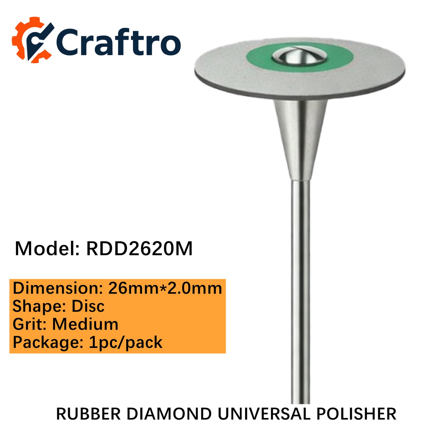 Craftro Dental Lab HP 2.35MM Rubber Diamond Universal Polisher Disc 26*2mm Medium 1pc/pk