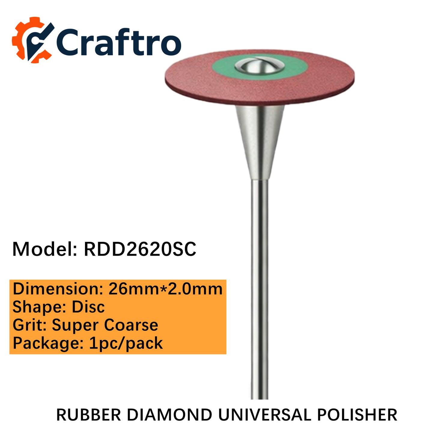 Craftro Dental Lab HP 2.35MM Rubber Diamond Universal Polisher Disc 26*2mm Super Coarse 1pc/pk