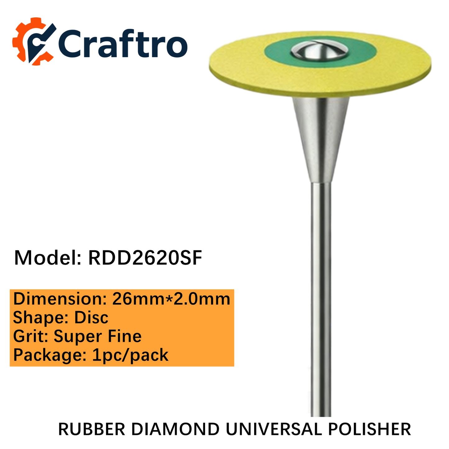 Craftro Dental Lab HP 2.35MM Rubber Diamond Universal Polisher Disc 26*2mm Super Fine 1/pk