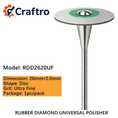 Craftro Dental Lab HP 2.35MM Rubber Diamond Universal Polisher Disc 26*2mm Ultra Fine 1/pk