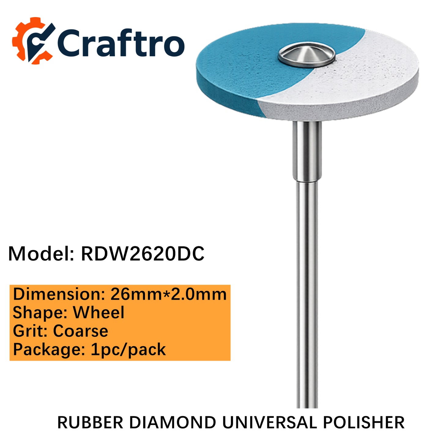 Craftro Dental Lab HP 2.35MM Rubber Diamond Universal Polisher Wheel 26*2mm Coarse 1pc/pk