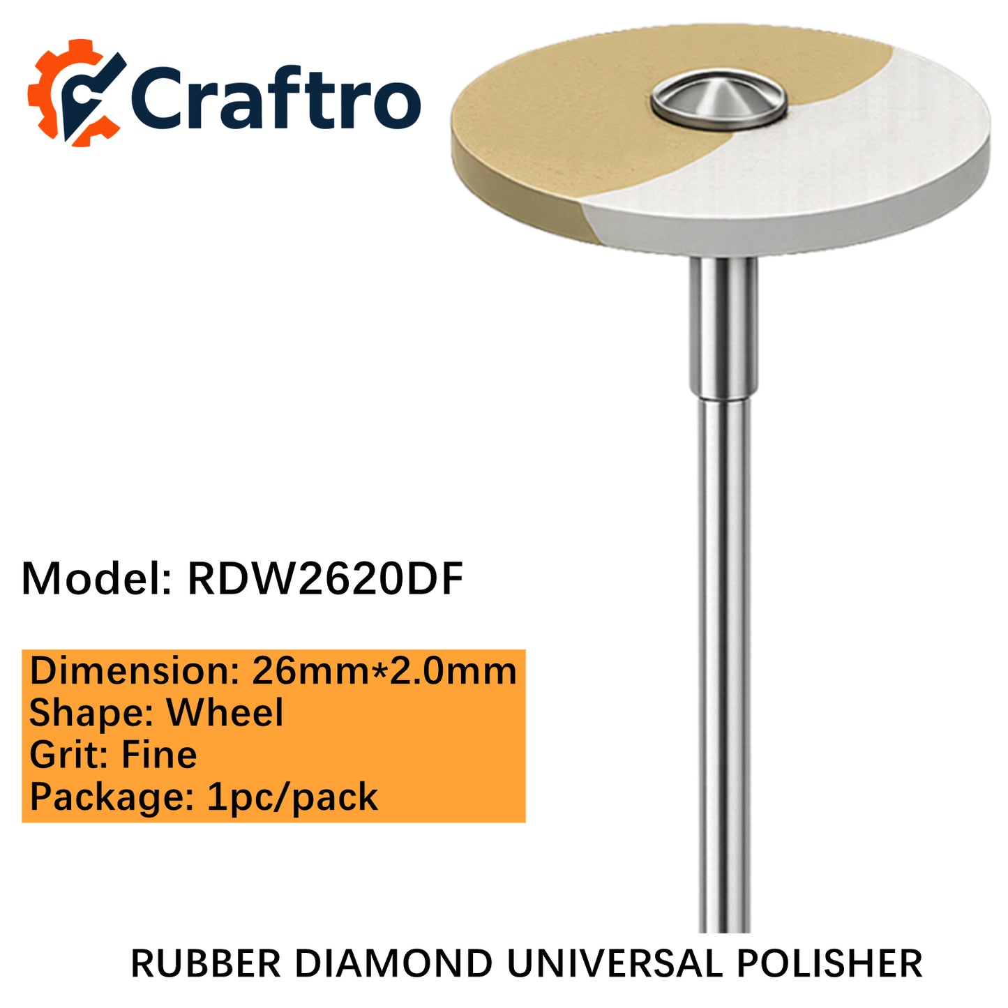 Craftro Dental Lab HP 2.35MM Rubber Diamond Universal Polisher Wheel 26*2mm Fine 1pc/pk