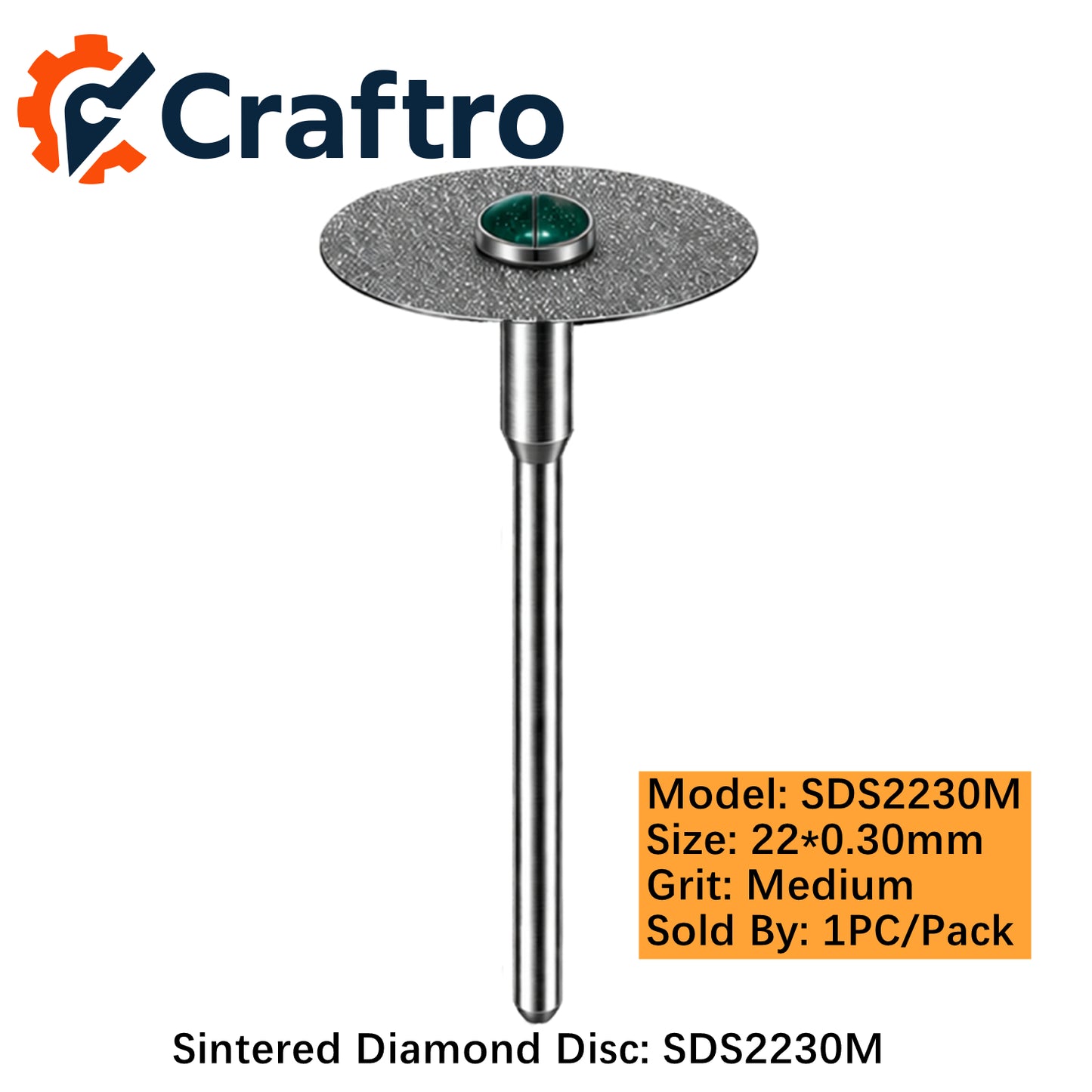 Craftro HP 2.35mm Dental Lab Sintered Diamond Discs Medium 22*0.3mm 1/pk