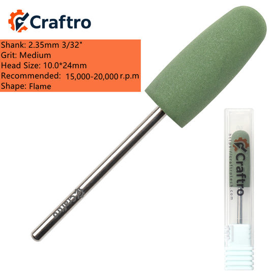 Craftro 3/32'' Shank Nail Drill Grinder Smoothing Silicone Polisher Bit Flame Medium Grit
