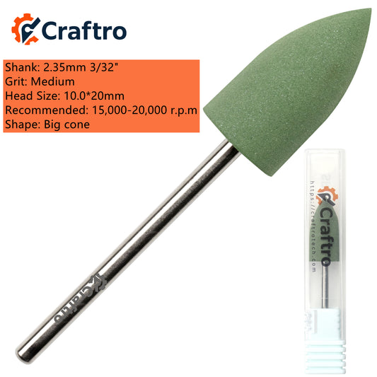 Craftro 3/32'' Shank Nail Drill Grinder Smoothing Silicone Polisher Bit Big Cone, Medium Grit