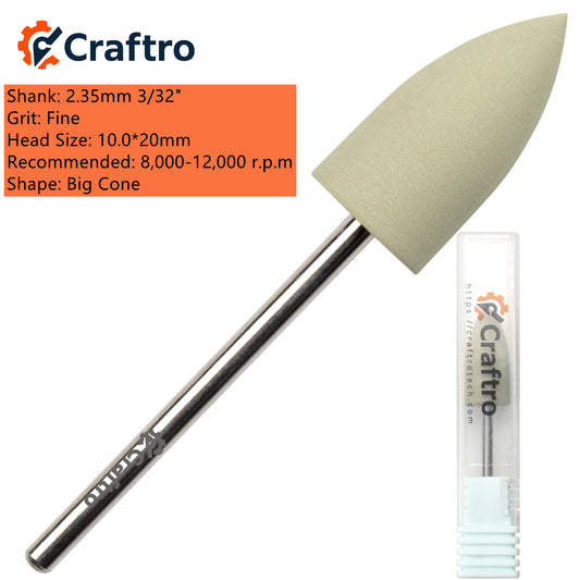 Craftro 3/32'' Shank Nail Drill Grinder Smoothing Silicone Polisher Bit Big Cone, Fine Grit