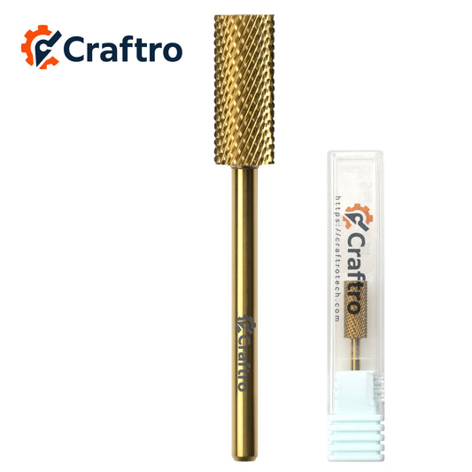 Craftro 3/32'' 5.35mm Diameter Tungsten Carbide Nail Drill Small Barrel Bit Medium Grit Gold Color