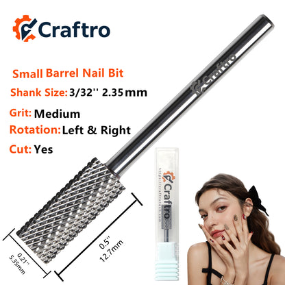 Craftro 3/32'' 5.35mm Diameter Tungsten Carbide Nail Drill Small Barrel Bit Medium Grit, Silver Color