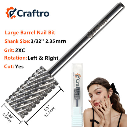 Craftro 3/32'' 6.6mm Diameter Tungsten Carbide Nail Drill Bits Large Barrel Bit 2XC Grit