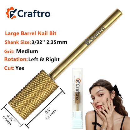 Craftro 3/32'' 6.6mm Diameter Carbide Nail Drill Bits Large Barrel Shape Medium Grit