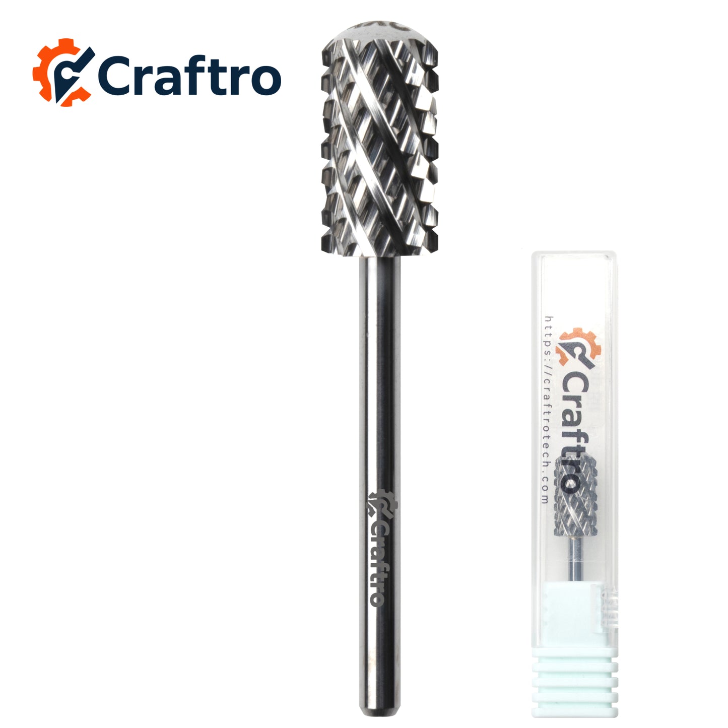 Craftro 3/32'' 6.6mm Diameter Nail Drill Carbide Large Barrel Smooth Top Bit, 4XC Grit, Silver