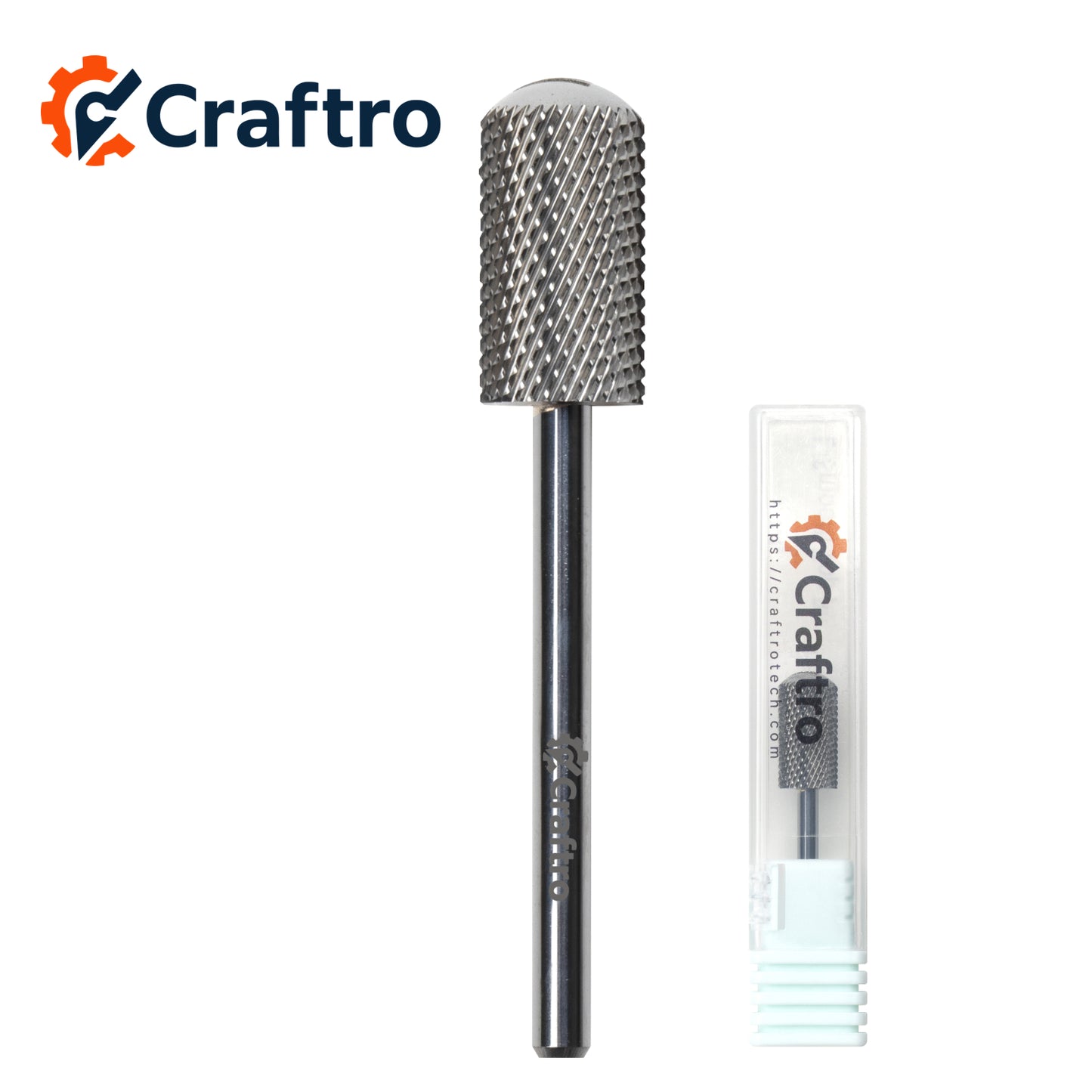 Craftro 3/32'' 6.6mm Diameter Nail Drill Carbide Bits Large Barrel Smooth Top Bit Medium Grit