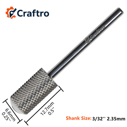 Craftro 3/32'' 6.6mm Diameter Nail Drill Carbide Bits Large Barrel Smooth Top Bit Medium Grit