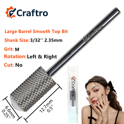 Craftro 3/32'' 6.6mm Diameter Nail Drill Carbide Bits Large Barrel Smooth Top Bit Medium Grit