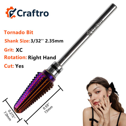 Craftro 3/32'' 7.0mm Diameter Tornado Bit Nail Tungsten Carbide Drill Bit XC Grit, Purple Color